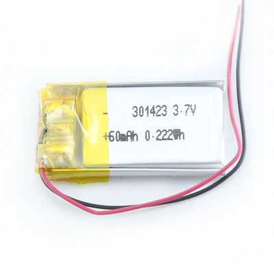 301423 Bluetoothのヘッドホーンの照明のための3.7v 60mah Lipo電池